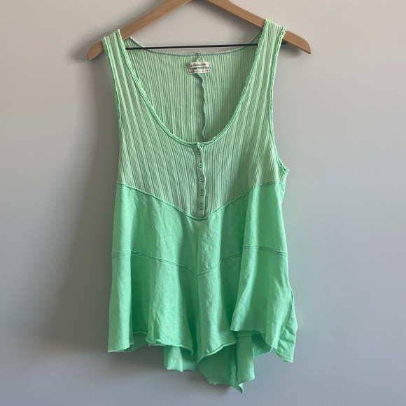 New UO Cadie Green Henley Tiered Tank Top Tunic Sz Medium - Picture 2 of 6
